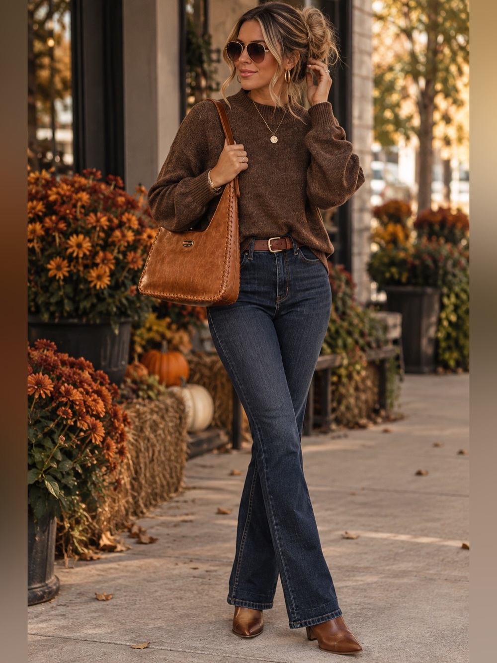 GUESS Tan Whipstitch Leather Shoulder Bag